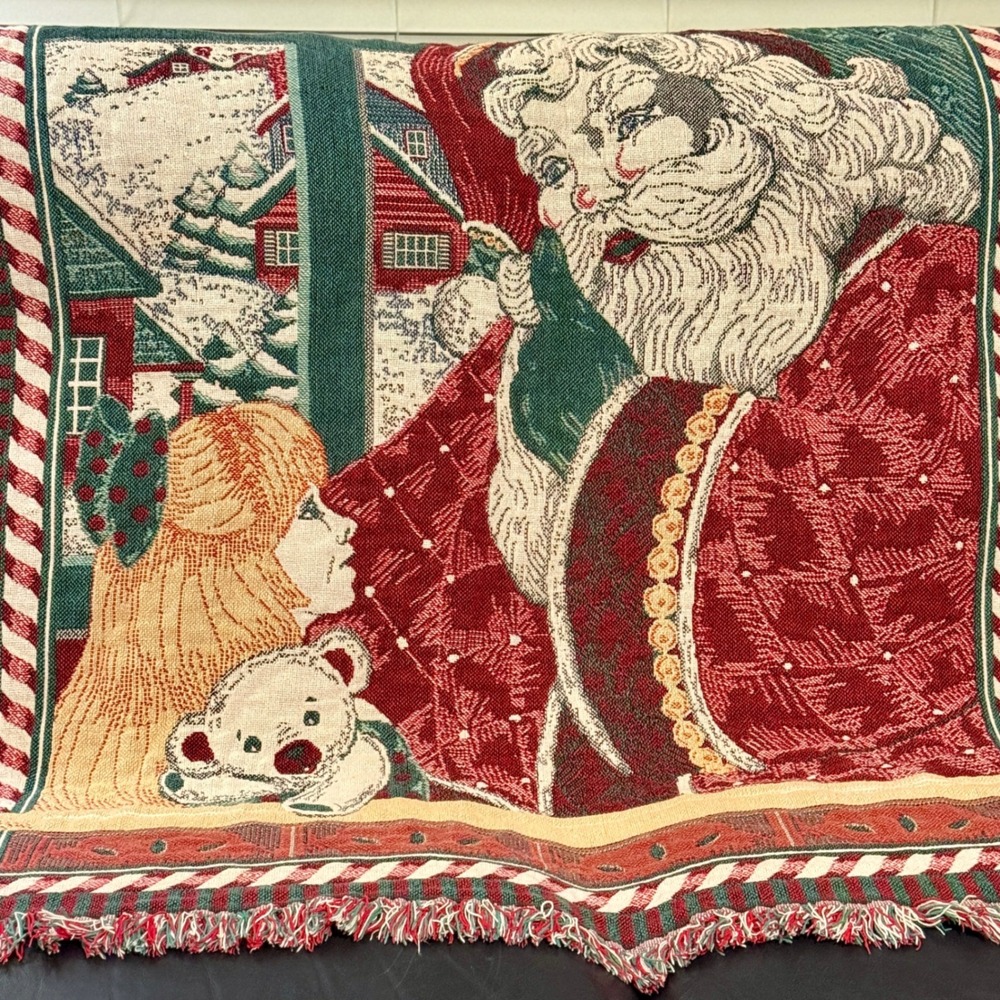 Vintage Goodwin Weavers Christmas Nordic Style   Woven Throw Blanket 100% Cotton